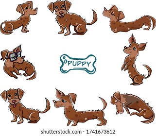 Dog Emotions Cartoon Illustration Set 01