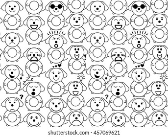 Dog emotions vector seamless texture on the white background
