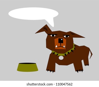 dog with empty food bowl and text bubble