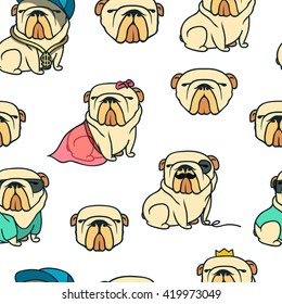 Dog English bulldog pattern seamless. 