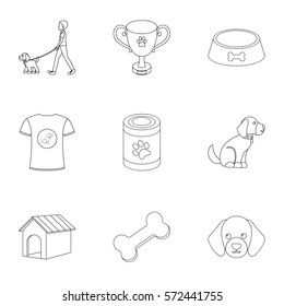 Dog equipment set icons in outline style. Big collection dog equipment vector symbol stock illustration