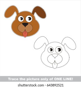 Dog Face to be traced only of one line, the tracing educational game to preschool kids with easy game level, the colorful and colorless version.
