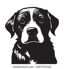 Dog Face Black and White Portriat silhouette Stencil Vector Art