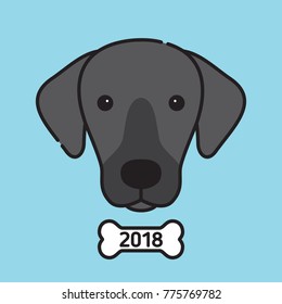 Dog face with bone. Symbol of 2018 year. Vector illustration