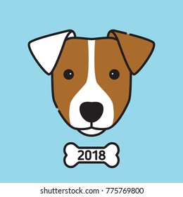 Dog face with bone. Symbol of 2018 year. Vector illustration
