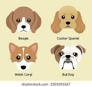 Dog Face character icon illustration by puppy breed