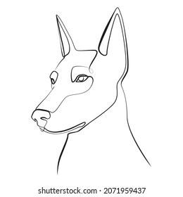 Dog face close up one line drawing on white isolated background. Vector illustration