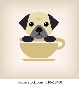 Dog face with coffee cup logo vector.