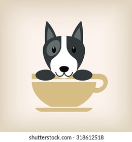 Dog face with coffee cup logo vector.