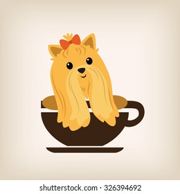 Dog face with coffee cup logo vector.
