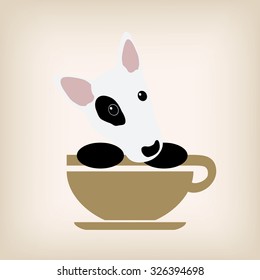 Dog face with coffee cup logo vector.