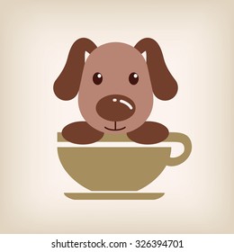 Dog face with coffee cup logo vector.