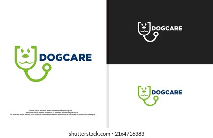 dog face combine with stetoskop, pet care logo design.