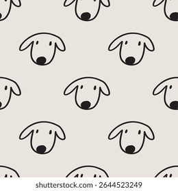 Dog face. Cute seamless pattern. Vector hand drawn outline illustration.