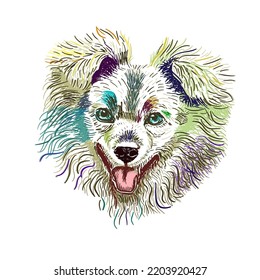 Dog face is cute. Sketch line multicolored. Vector illustration