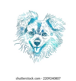 Dog face is cute. Sketch line blue. Vector illustration