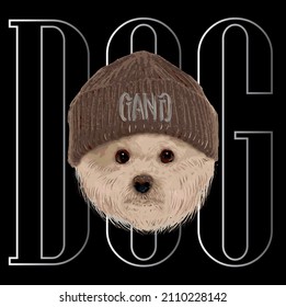 dog face doll with text vector illustration