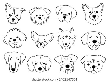 Dog Face Doodle Outline Logo Pet Shop Cute Character Cartoon 