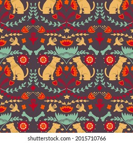 dog face funny cartoon doodle vector seamless pattern