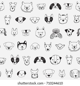 dog face funny cartoon doodle vector seamless pattern