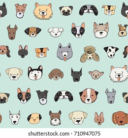 Dog Face Funny Cartoon Doodle Vector Seamless Pattern