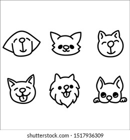 Dog face hand drawn set. Vector animal illustration isolated on white background.