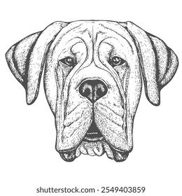 Cara de perro, Vector dibujado a mano, estilo gráfico, ilustración de dibujos animados, blanco y negro, estilo de boceto