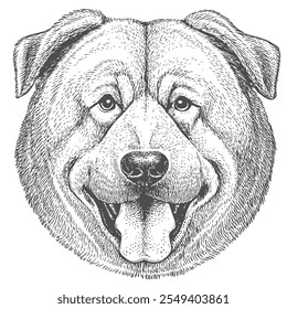 Cara de perro, Vector dibujado a mano, estilo gráfico, ilustración de dibujos animados, blanco y negro, estilo de boceto