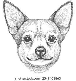 Cara de perro, Vector dibujado a mano, estilo gráfico, ilustración de dibujos animados, blanco y negro, estilo de boceto