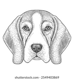 Cara de perro, Vector dibujado a mano, estilo gráfico, ilustración de dibujos animados, blanco y negro, estilo de boceto