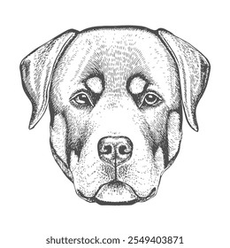 Cara de perro, Vector dibujado a mano, estilo gráfico, ilustración de dibujos animados, blanco y negro, estilo de boceto