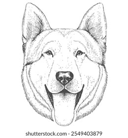 Cara de perro, Vector dibujado a mano, estilo gráfico, ilustración de dibujos animados, blanco y negro, estilo de boceto