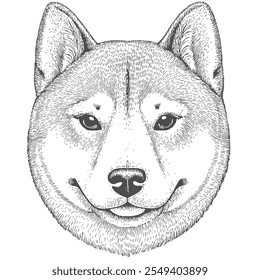 Cara de perro, Vector dibujado a mano, estilo gráfico, ilustración de dibujos animados, blanco y negro, estilo de boceto