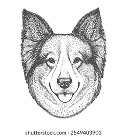 Cara de perro, Vector dibujado a mano, estilo gráfico, ilustración de dibujos animados, blanco y negro, estilo de boceto