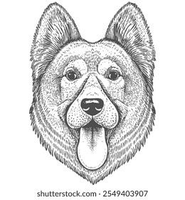 Dog Face, Hand-Drawn Vector, Graphic Style, Cartoon Illustration, Black and White, Sketch Style