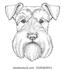 Cara de perro, Vector dibujado a mano, estilo gráfico, ilustración de dibujos animados, blanco y negro, estilo de boceto