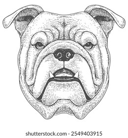 Cara de perro, Vector dibujado a mano, estilo gráfico, ilustración de dibujos animados, blanco y negro, estilo de boceto