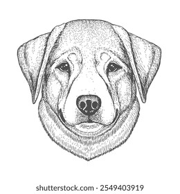 Dog Face, Hand-Drawn Vector, Graphic Style, Cartoon Illustration, Black and White, Sketch Style