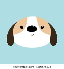 Dog face head round icon. White puppy pooch. Cute cartoon kawaii funny baby character. Flat design style. Help homeless animal concept. Adopt me. Pet adoption. Blue background. Isolated. Vector