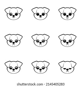 Dog face icon collection with black and white. Vector illustration
