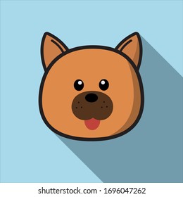 Dog Face Icon with Long Shadow. 