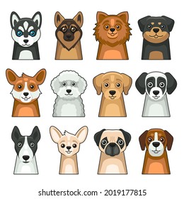 Dog Face Icon Set. Cute Cartoon Style. Vector
