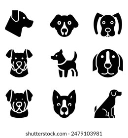 Conjunto de iconos de cara de perro - Ilustración vectorial