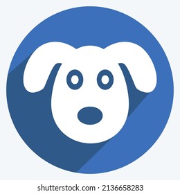 Dog Face Icon in trendy long shadow style isolated on soft blue background