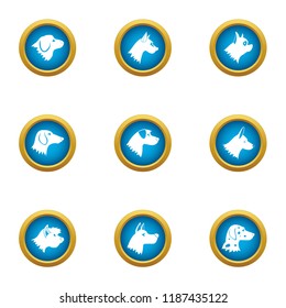 Dog face icons set. Flat set of 9 dog face vector icons for web isolated on white background