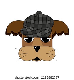 Dog face isolated on white background. Cartoon character. A child's picture. Head of English Dog in cap. Vector illustration. Children Flat art. Beagle. 