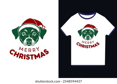  Dog Face Merry Christmas T-Shirt Vector | Festive Typography Design EPS File