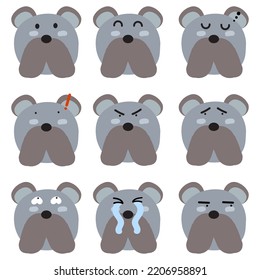 Dog face mood. A present of face Still, Smile, Sleep, Angry, Sad, Confused, Obscene, Cry, Glance.
Cute Wildlife Animal Character Vector Illustration.