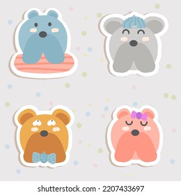 Dog Face Mood Sticker. Cute Wildlife Cartoon Animal hang on Tag Vector Illustration.