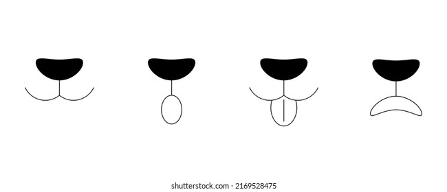 Dog face mouth nose. Cat mouth. Happy animal face with open mouth. Icons set. Vector illustration isolated on white background.